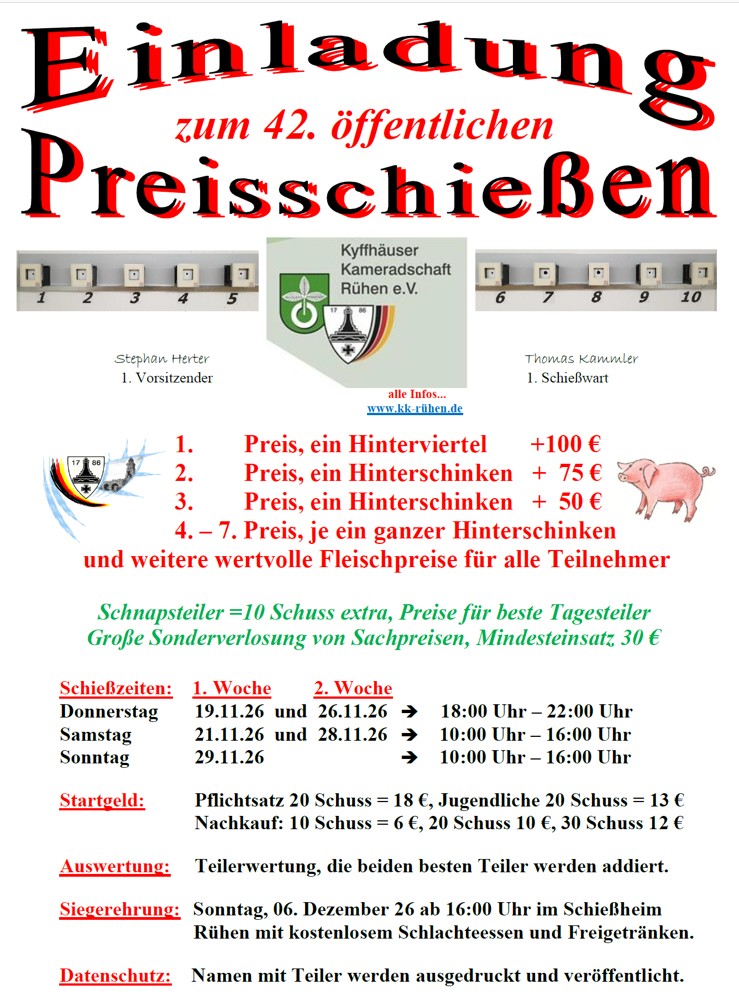 Einladung Preisschießen 2026 Ruehen MA